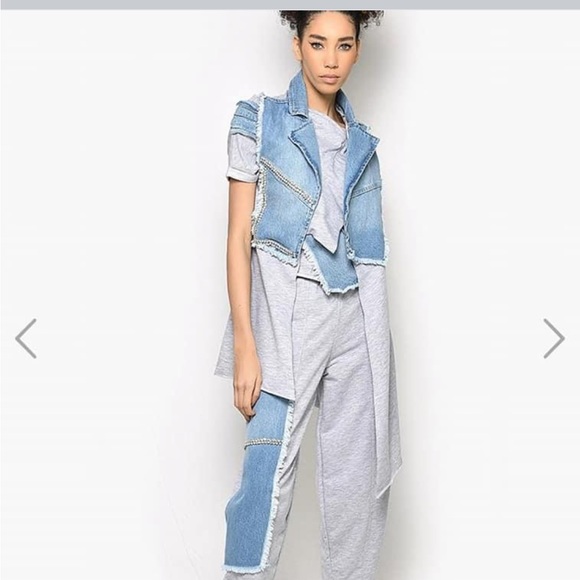 New NWT long sleeveless denim jacket or vest  size M/L - Picture 1 of 16